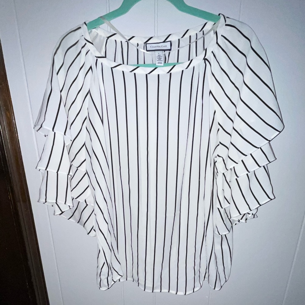 Charter Club Women’s Large Short Sleeve Striped Shirt